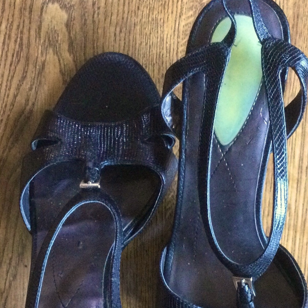 Black embossed leather sandals